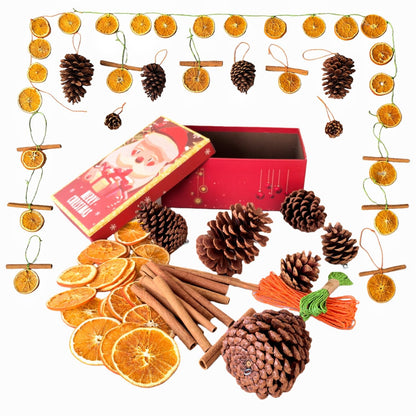 Natural Christmas DIY Decor Crafts Kit with Dried Orange Slices *25-30 pcs, Cinnamon Sticks *12, Pine Cones *6-8, Gift Box Set, DIY Holiday Decorations for Christmas Wreaths, Tree Ornaments, Home