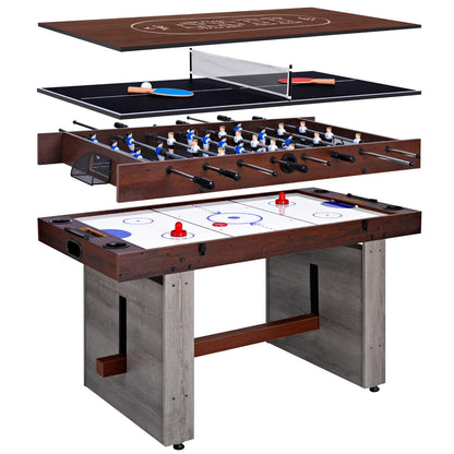4-in-1 Combo Game Table – 55" Multi-Game Table with Foosball, Electric Air Hockey (Powerful 700mA Motor), Ping Pong & Poker – Great for Home & Game Room Fun