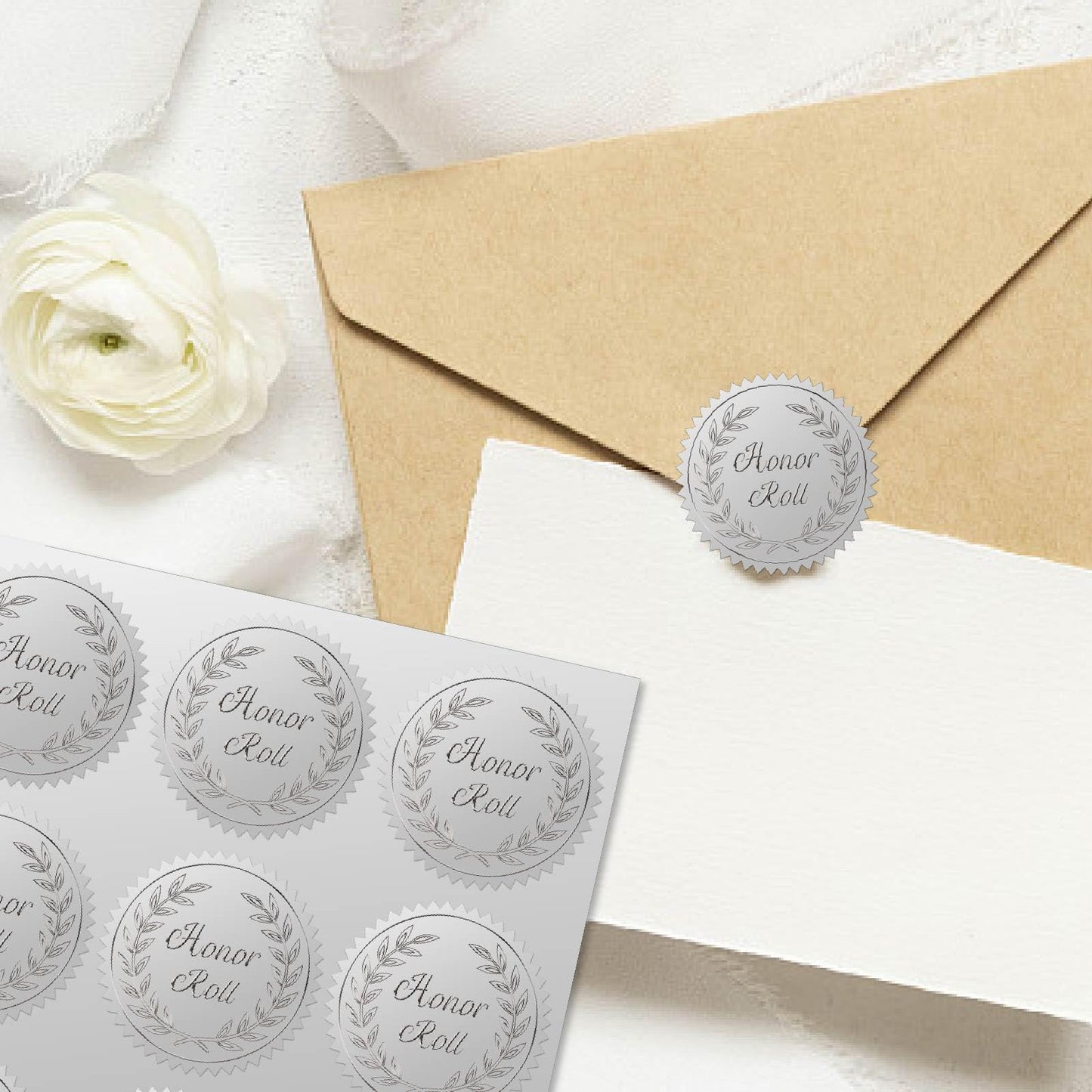 CRASPIRE 408pcs 2 Inch Honor Roll Silver Foil Stickers Garlands Graduation Season Silver Embossed Envelope Seals Stickers Round Self Adhesive Stickers Medal Decoration Label for Gift Packaging