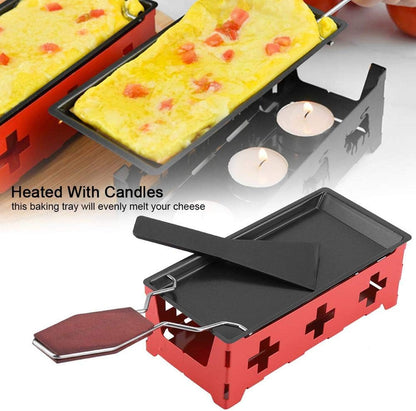 Cheese Raclette Non Stick Stretchable Baking Tray, Iron Metal Grill Plate Accessories for Cheese Melting, Red Hob