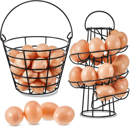 2 Countertop Display(9.4'',handle Zubebe Pcs Egg Basket Storage, Spiral Fresh Egg Collecting Holder Metal Wire Rack