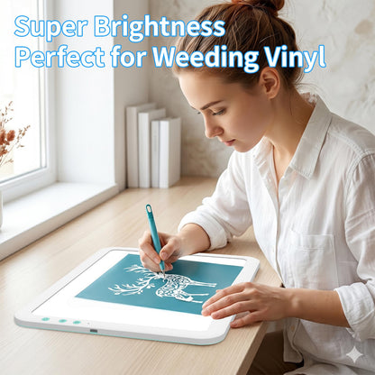 TOHETO A4 Rechargeable Led Super Bright Light Pad with Carry Bag for Weeding Vinyl Tool, Portable Wireless 3500mAh Battery Light Board/Box for Tracing, Diamond Painting, Sketching & Drawing