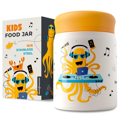 Bentoheaven Kids Food Jar (10oz) - Vacuum Insulated Container - Premium Double Wall Stainless Steel - Easy to Open - Keeps Soup Hot/Cold - Lunch Box Thermos for Kids (Orange Gray)