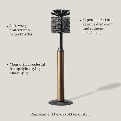 Curio Home Goods Ionic Bottle Brush, Magnetized to Stand Upright, Stainless Steel with Replaceable Head, Bronze