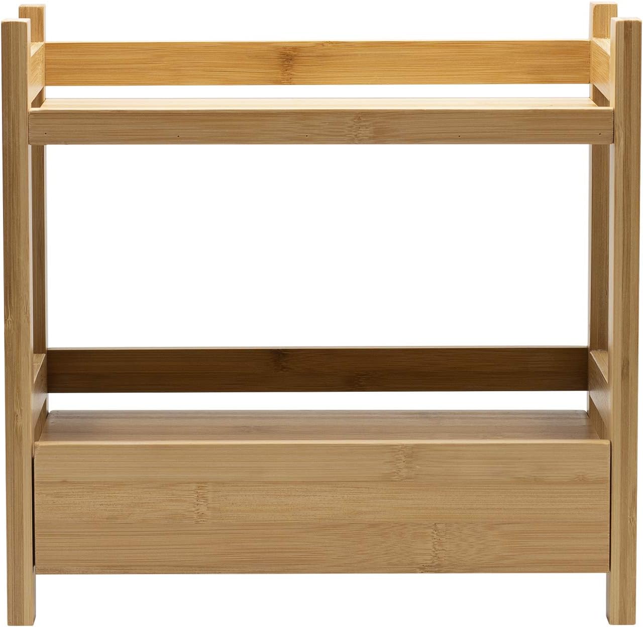 Sorbus 2-Tier Bamboo Countertop Shelf with Hidden Drawer, Makeup Organizer, Multi-Purpose Storage for Skincare