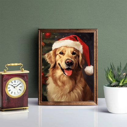 PUAGEMTI Diamond Painting Kits for Adults Golden Retriever in Santa Hat Painting DIY 5D Full Drill Diamond Dots Paintings with Diamonds Gem Art and Crafts Home Decor 12"x16"