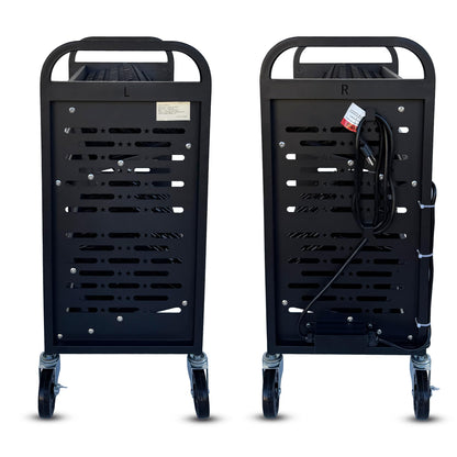 Plugsharge 32-Device Laptop & Tablet Charging Cart for Classroom, Mobile Chromebook Charging Station with Cable Management, Surge Protection, Locking Wheels & Device Storage for Schools & Offices