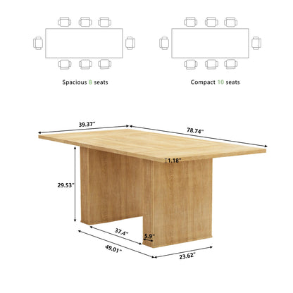 78 Inch Rectangular Dining Table for 6 to 10, Farmhouse Fluted Dining Kitchen Table, Modern Wood Long Dining Table for Kitchen Living Room, Natural