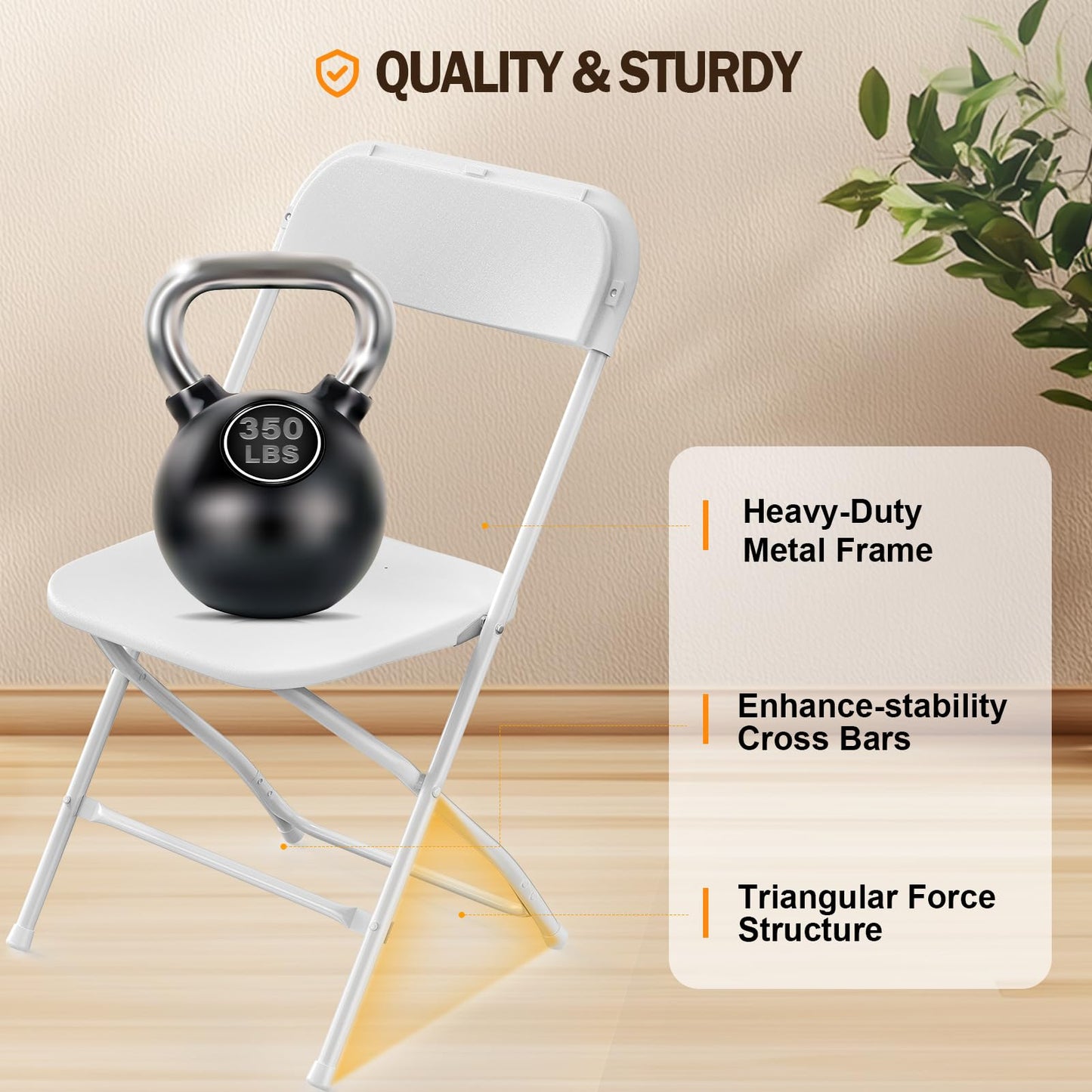 VINGLI Folding Chairs Set,Portable Foldable Comfy Seat for Adult, Metal Frame with Plastic Panel, Ideal for Party, Event, Wedding, Office, Commercial, White, 20 Pack