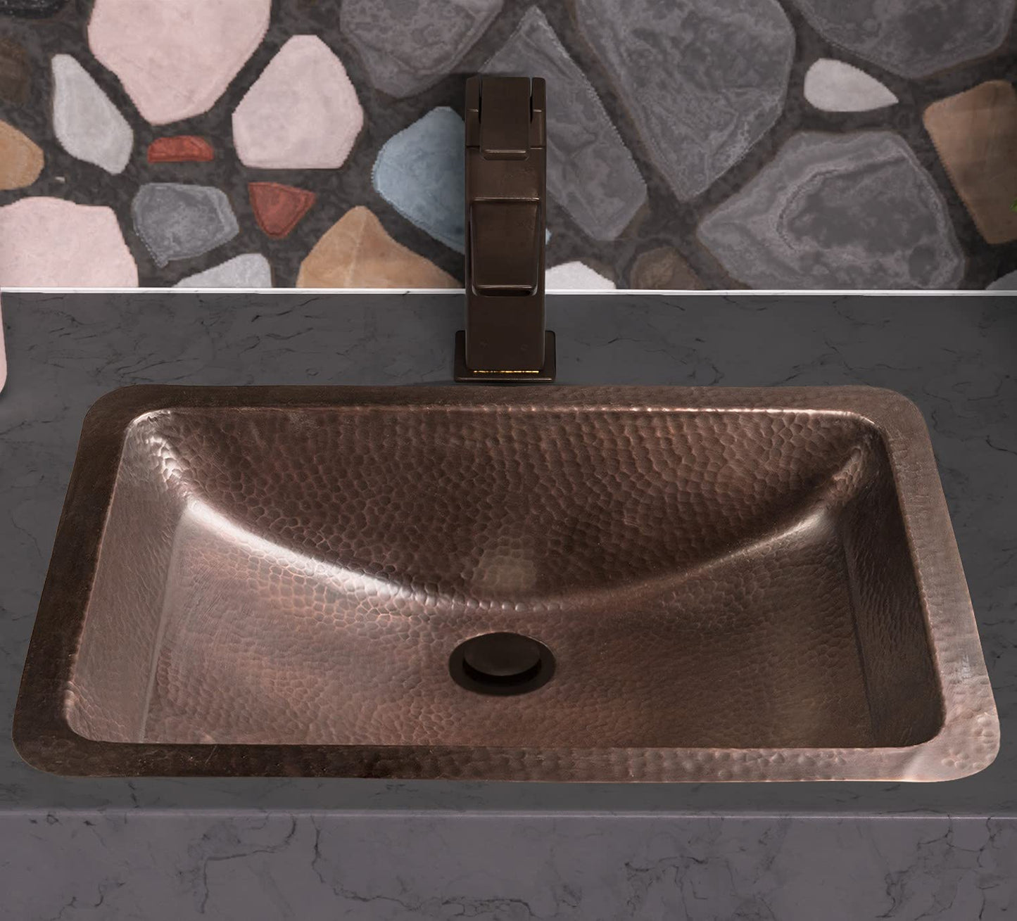Monarch Abode Bathroom Sink – 21-Inch Venitian Dual Mount Undermount or Drop In Bathroom Sinks, Bathrooms Hand Hammered Pure Copper Vanity Sink for Countertop, Powder Room, Bath, or Restroom