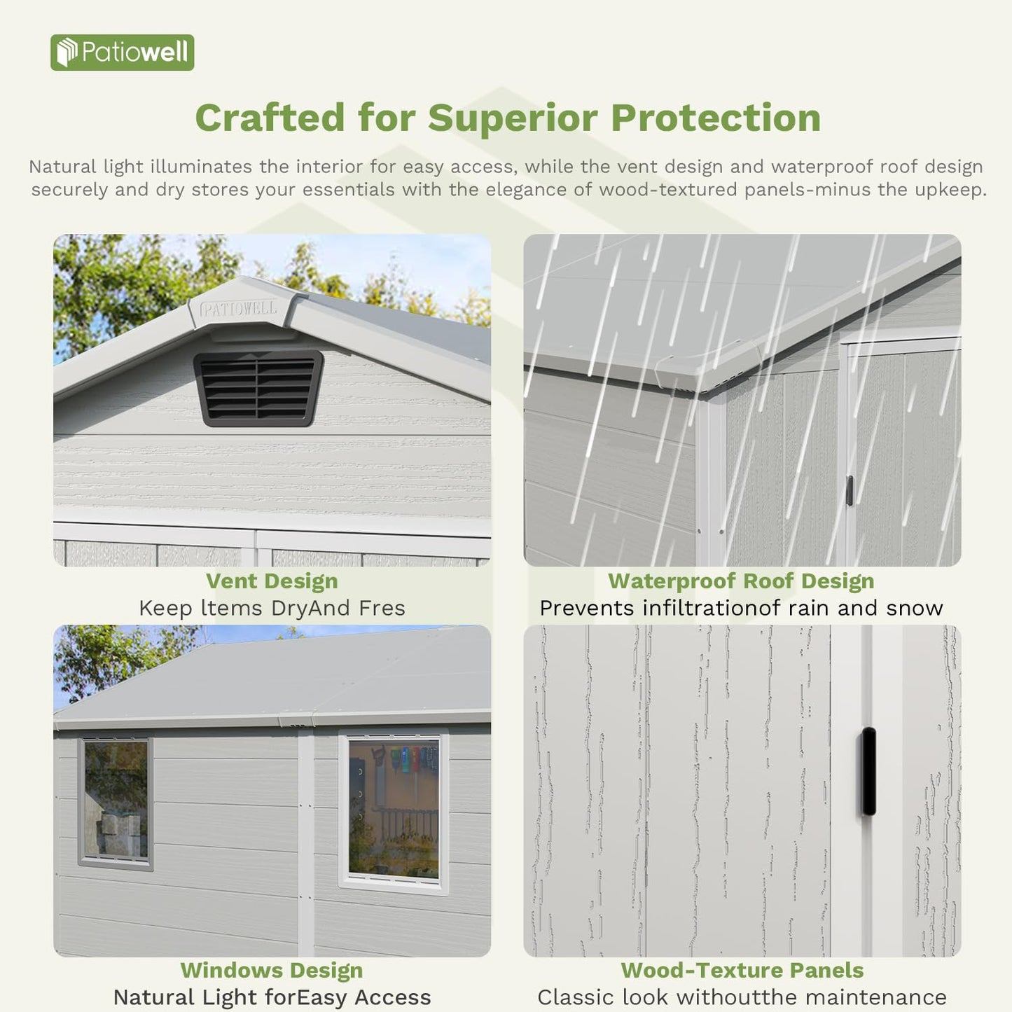 Patiowell 6X8 FT Resin Outdoor Storage Shed with Floor, Plastic Tool Sheds with Lockable Door and Window, Weather-Resistant Garden Shed, Easy Assembly for Backyard, Patio, Light Grey