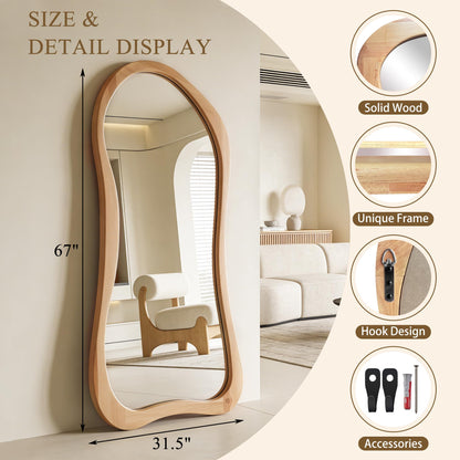 DAOYIJIAJU Large Irregular Mirror, 67"x31.5" Asymmetrical Full Body Mirrors with Solid Wood Frame, Premium Organic Aesthetic Floor Mirror for Living Room Entryway Hallway Cloakroom, Leaning/Hanging