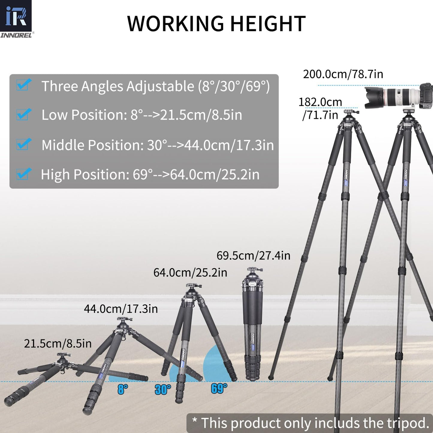 INNOREL P404C 72" Carbon Fiber Tripod for Hunting with Arca Swiss Dovetail Mount and 360° Ballhead(2.5"), 40mm Tube Tripods with Heavy Duty Construction for Photography and Outdoors, Load 88lb/40kg