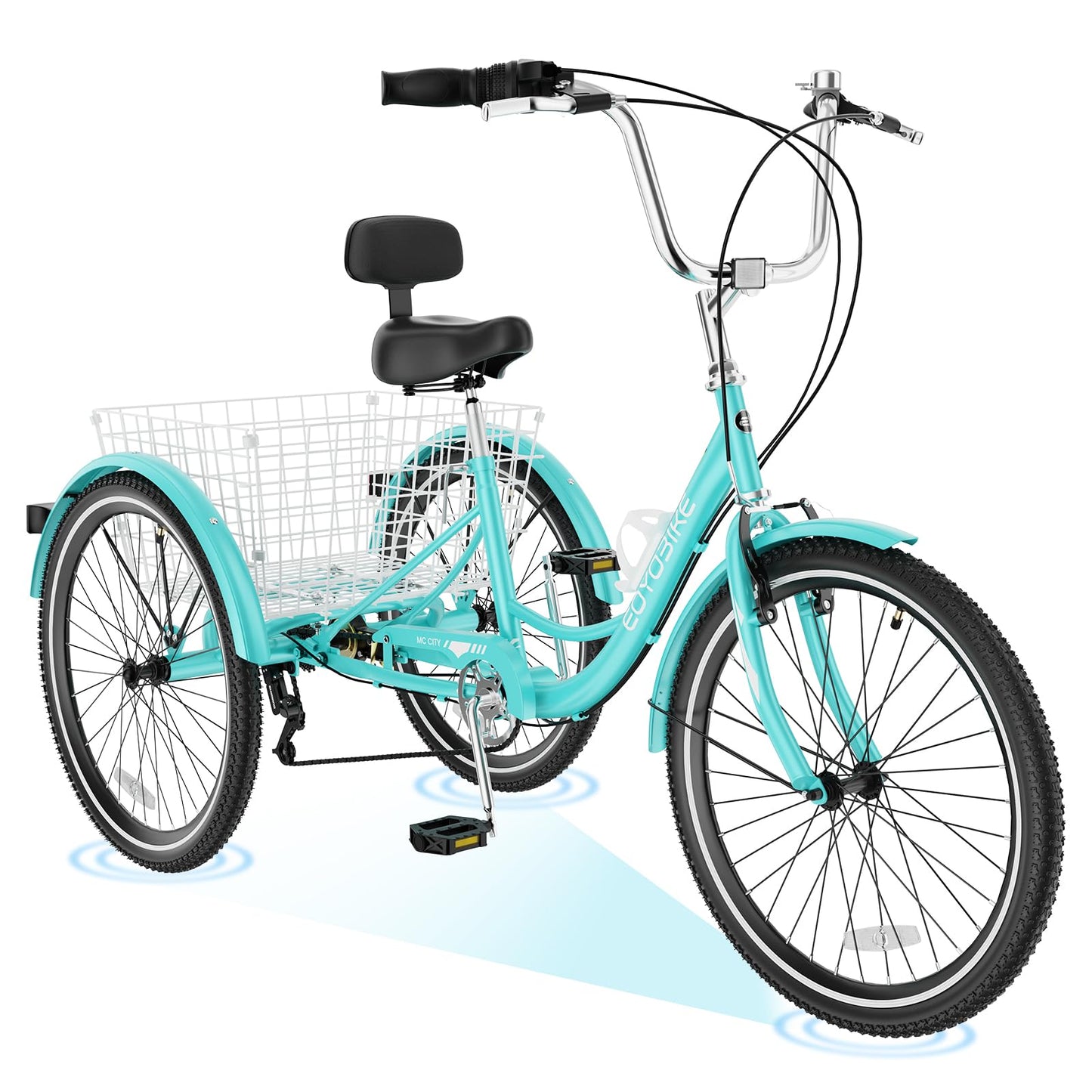 H&ZT Adult Tricycle, 3 Wheeled Bike, Trike Cruiser Bike, with 7-Speed Gear, Parking Brake Handle, Low Step, Large Rear Basket, Elderly Friendly, for Men, Women, and Teens
