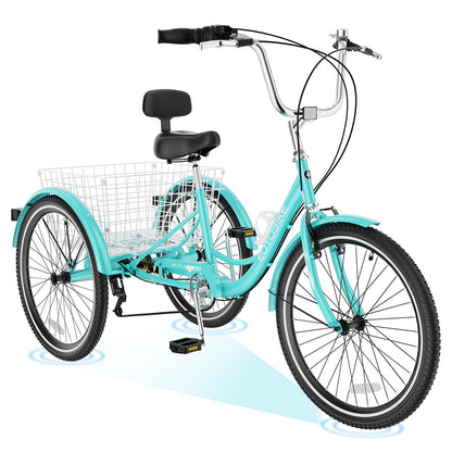 H&ZT Adult Tricycle, 3 Wheeled Bike, Trike Cruiser Bike, with 7-Speed Gear, Parking Brake Handle, Low Step, Large Rear Basket, Elderly Friendly, for Men, Women, and Teens