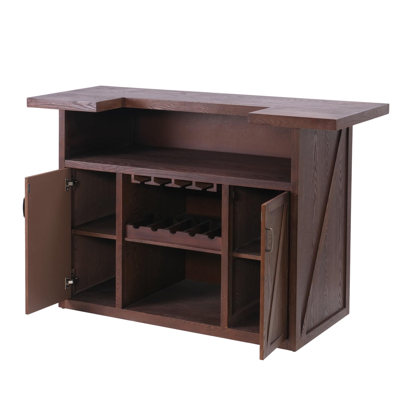 Christopher Knight Home Blake 41.35" H Wooden Bar Table, Antique Wine Cabinet with Storage & Glass Holder, Kitchen Bar Table with Shelves and 2 Doors, Storage Cabinet for Dining Room, Brown