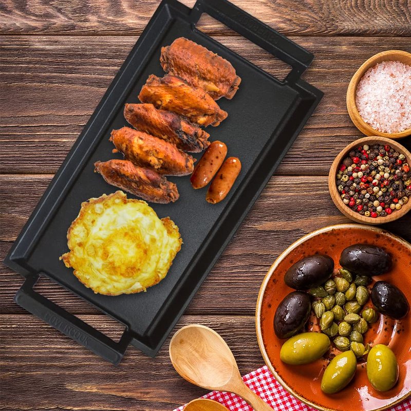 COVERCOOK Griddle Pan, Cast Iron Grill Hot Plate, Rectangular Grill with Flat Surface for Electric Stove Top and Induction Cooktop,16.7 x 9.1in