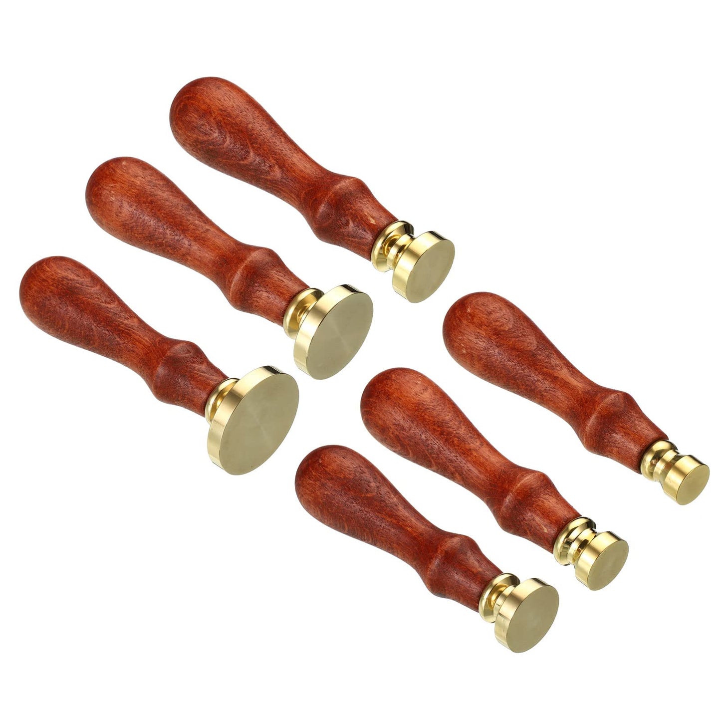 PATIKIL Round Blank Wax Seal Stamp, 6Pcs Removable Brass Head Without Carving Wooden Handle Retro for Envelope Invitation Wine Packing Gift Wrapping, Style 1