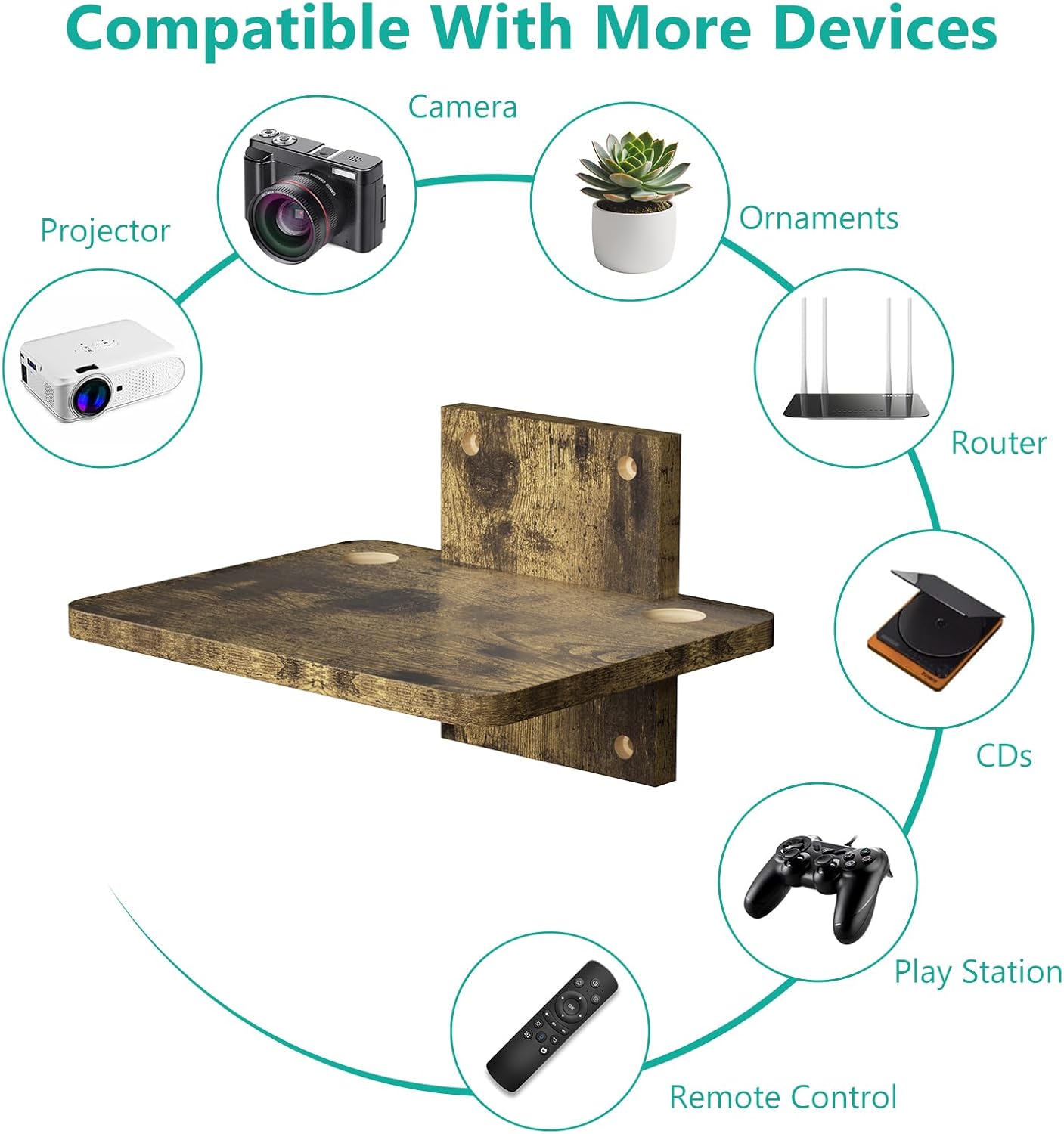 1 22lbs(CS201NC), 1-Shelf, WALI Floating TV Shelf, Tier Projector Shelf for DVD Player, Routers, Game Console, Cable