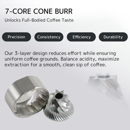 DHPO Sky-Two Manual Coffee Grinder With 7 Axis Stainless Steel Conical Burr Mill, Portable Hand Coffee Grinder With Foldable Handle For Espresso, Drip, French Press, Camping, Travel, Home, Black