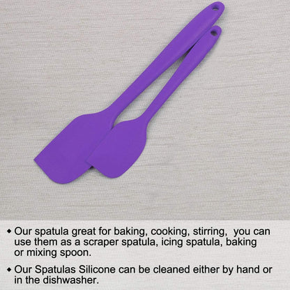 uxcell 2 Pcs Silicone Spatula Set, Heat Resistant Kitchen Rubber Turner for Cooking, Baking, Mixing, Purple