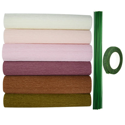 57 Pcs Brown Crepe Paper Flower DIY Kits 6 Rolls Crepe Paper Sheets 50 Pcs Floral Iron Wires 10 Inch x 8 Feet Crepe Paper Sheets for Birthday Party Wedding