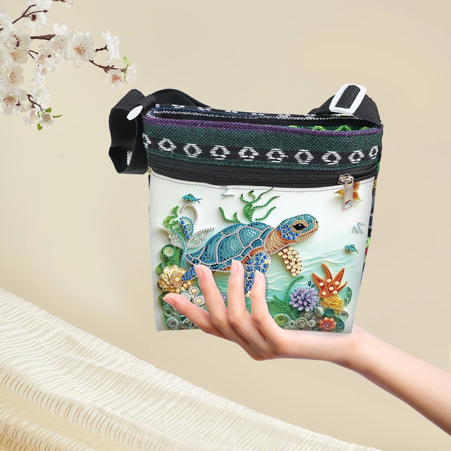 5D Diamond Painting Shoulder Bag – DIY Sea Turtle Design with Special Shaped Crystals, Partial Drill Diamond Art Bag Craft Kit for Adults, Stylish Handmade Crossbody Tote for Everyday Use & Gifts
