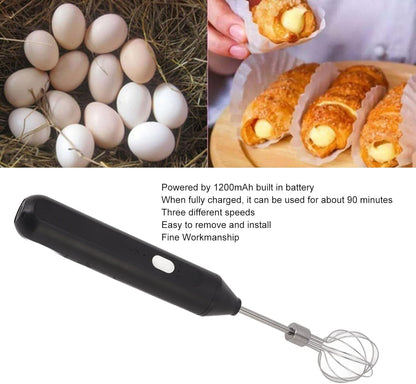 Electric Handheld Egg Beater, Round Head Milk Frother, Battery Powered Whisk for Home Kitchen, Restaurants (Black)