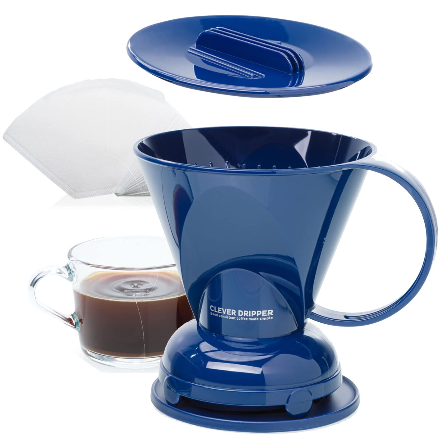 Clever Coffee Dripper and Filters, Large 18 oz (Royal Blue)| Barista's Choice| Safe BPA Free Plastic|Includes 100 Filters