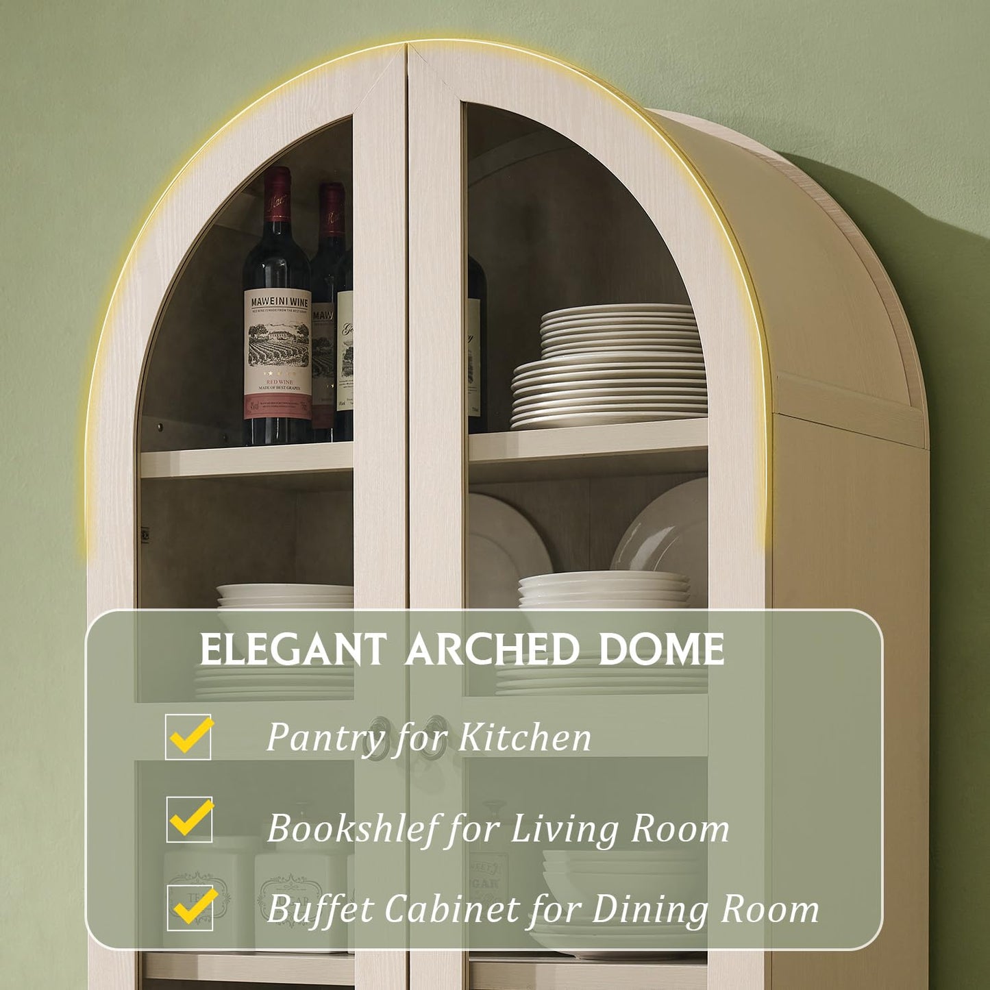 IFGET 71" Tall Arched Kitchen Pantry Cabinet, Wood Kitchens Storage Cabinets with 2 Large Drawers and Adjustable Shelves, Modern Farmhouse Versatile Cupboard for Kitchen, Dining Room, Bathroom, Cream