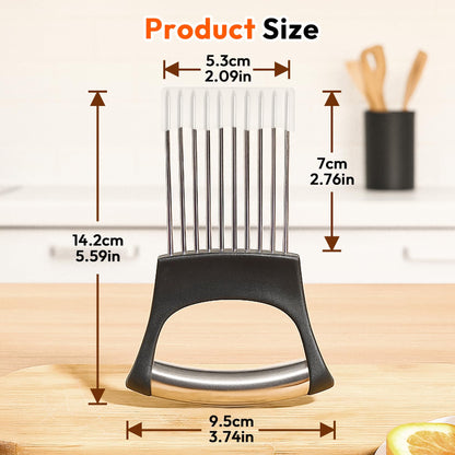 Onion Slicer, Stainless Steel Onion Holder for Slicing with Protective Case, Onion Cutter Tool for Meat Lemon Potato Tomato Avocado Egg Kitchen Slicing Assistant Tool (1 PCS)