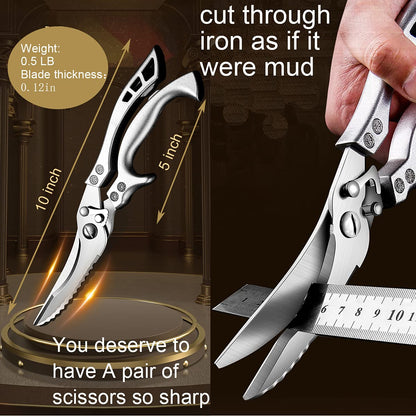 ANDONG Upgrade Heavy Duty Stainless Steel Kitchen Scissors - Professional Poultry Shears for Bone, Meat, Chicken, Fish, Turkey, Vegetables,Spring Loaded Multipurpose Ultra Sharp Utility Scissors