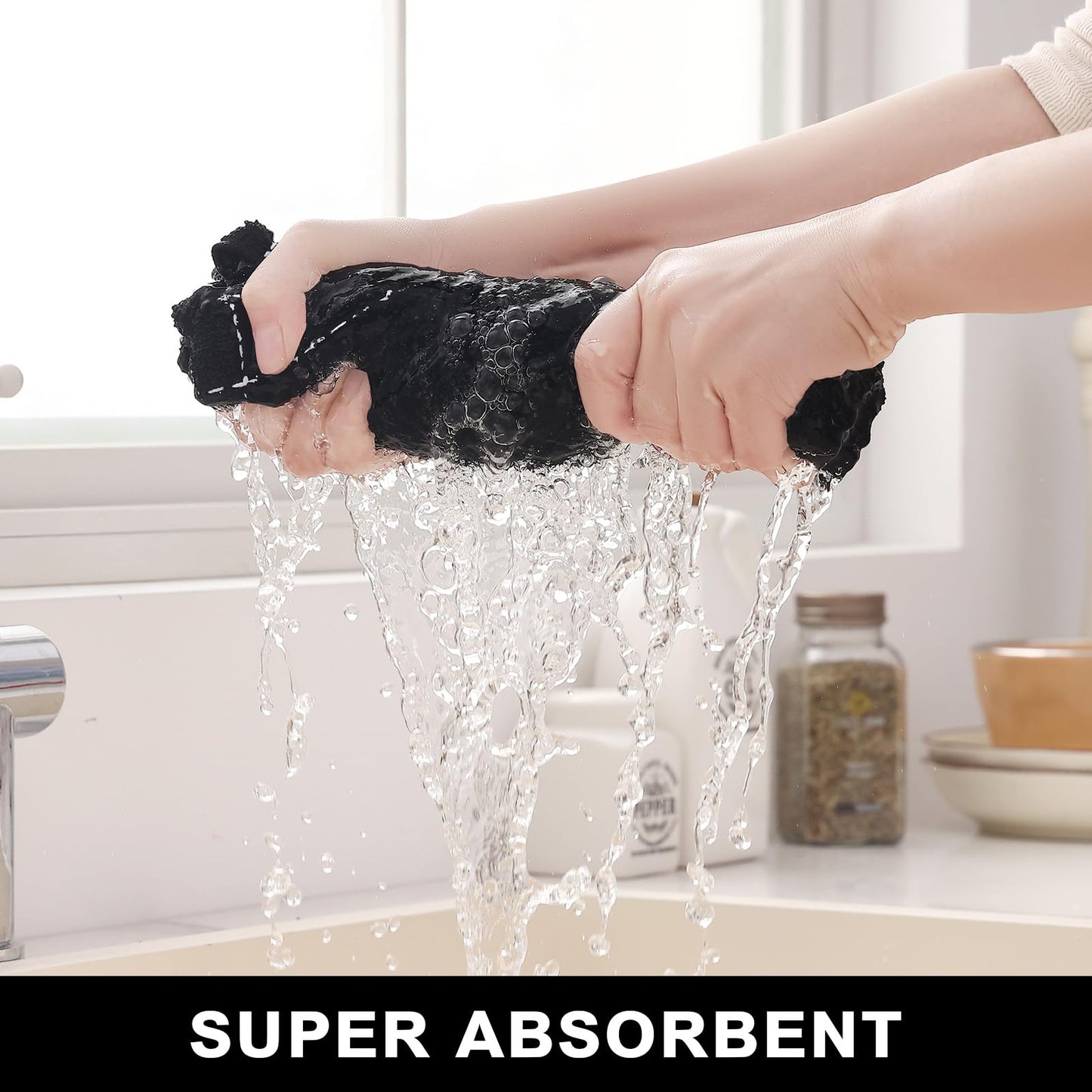 Homaxy Kitchen Towels and Dishcloths Set, 12 x 12 and 13 x 28 Inches, Set of 8 Bulk Cotton Terry Kitchen Towels Set, Checkered Designed, Soft and Super Absorbent Dish Towels, Black