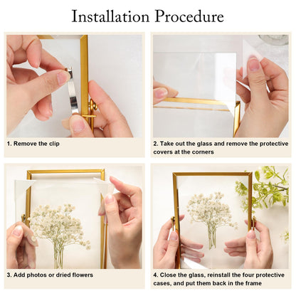 Fumwase 6 x 8 Elegant Gold Floating Picture Frame Tabletop Artwork Photo Frames Glass Picture Frame for Dried Flowers Tiny Pressed Flowers Vintage Style and Real Glass Photo Frame (Gold, 6 x 8)