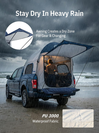 Niphean Truck Bed Tent 5.5ft with Awning Shade, 2 Mins Fast Setup Inflatable Pickup Truck Tent, for 2+1 People, PU 3000mm Waterproof, UPF 50+ Sunproof & High-Strength Windproof, Camp Anywhere You Park