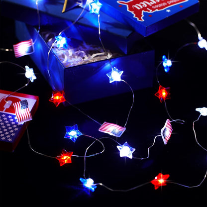2 4th 10ft 30 Zhanmai Pcs of July Decorations Lights Red White Blue String Lights LED Patriotic Stars American Flag
