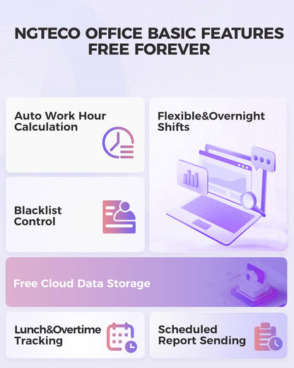 NGTeco Time Clock Cloud-Based with Tuch Screen, 4-in-1 Remote Control Time Clocks for Employees Small Business, Face/Fingerprint/Card/PIN, 2.4GHz&5GHz WiFi, Software & App, 10 IC Cards, 0 Monthly Fee