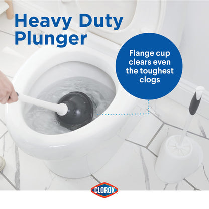 Clorox Toilet Plunger and Bowl Brush Combo with Caddy, 6.75 x 7 x 19.5 in, White/Gray