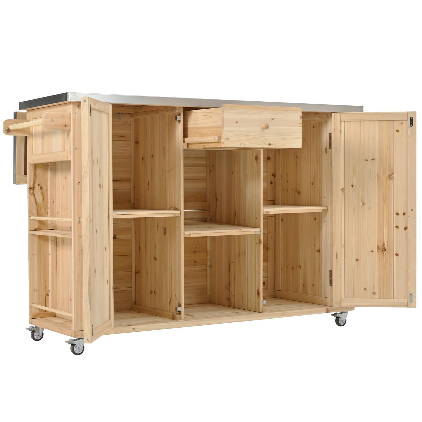 52.25" W Outdoor Grill Cart Table with Stainless Steel Tabletop, Patio Kitchen Island Storage Cabinet for BBQ, Bar