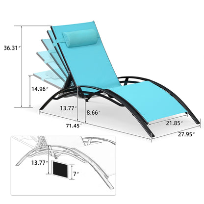 PURPLE LEAF Patio Oversized Chaise Lounge Chair Set of 2 Pool Adjustable Recliner Chairs for Outside Beach Outdoor Sunbathing Tanning Poolside Lounges Turquoise Blue