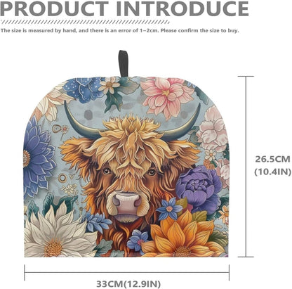 Highland Cow Tea Cozy for Teapot, Insulated Flower Tea Pot Cover, Bohemia Kettle Dust Cover for Kitchen