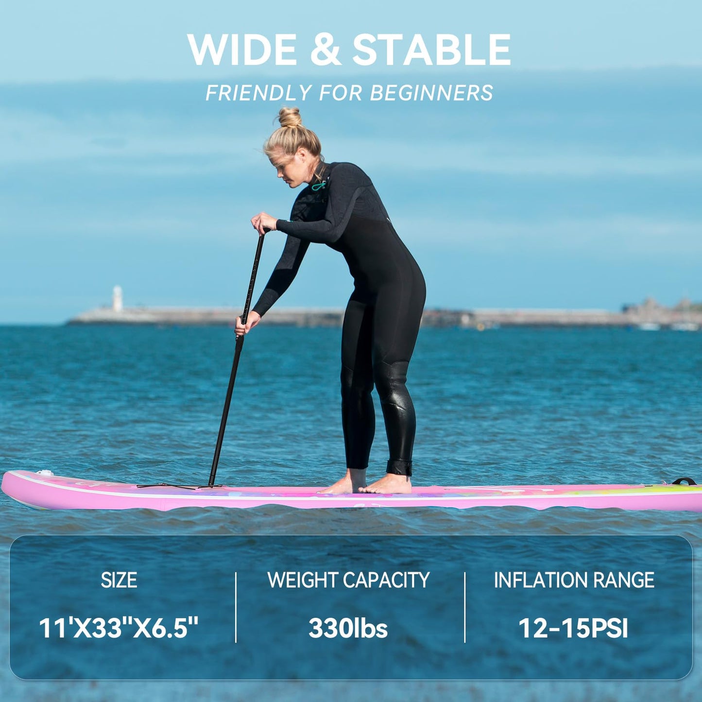 YUSING 11' Inflatable Stand Up Paddle Board, SUP Paddle Board, Portable Standing Board for Youth & Adult (Pink)