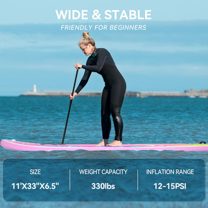 YUSING 11' Inflatable Stand Up Paddle Board, SUP Paddle Board, Portable Standing Board for Youth & Adult (Pink)