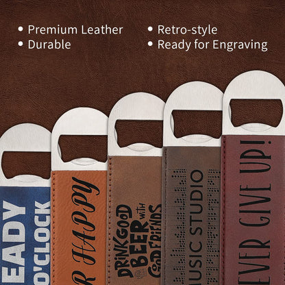 PYD Life 8 Pack Stainless Steel Flat Bottle Opener with Yellow Brown Leather Handle Blanks 1.6" x 7" for Glowforge Xtool Laser Engraing Custom Name Text Patterns,Beer Opener for Kitchen,Bar