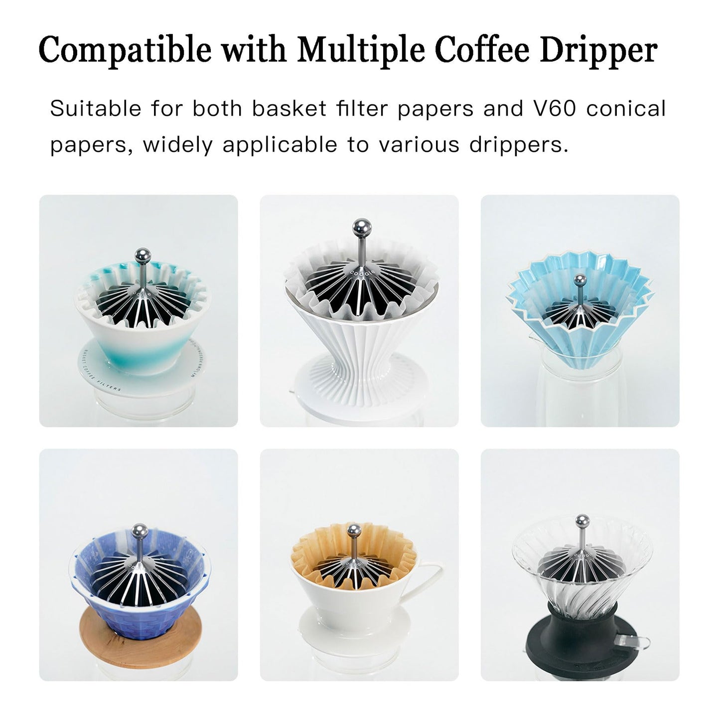 Codale Filter Paper Presser All Metal Coffee Filter Shape Retainer Pre-pour Tool for Basket & V60 Filter Paper Pour Over Coffee (Silver)