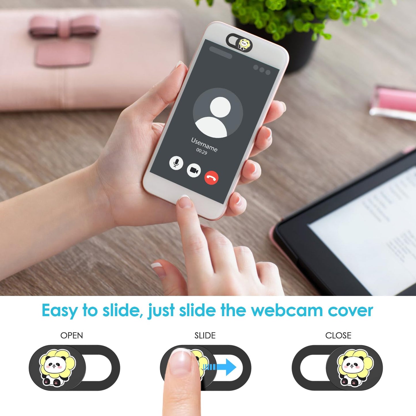 Laptop Camera Cover Slide, Panda Webcam Cover, 0.02 inch Cute Laptop Accessories for iPhone iPad iMac MacBook Pro Air Laptop PC Smartphone Tablet, Camera Privacy Covers Protect Your Visual Privacy