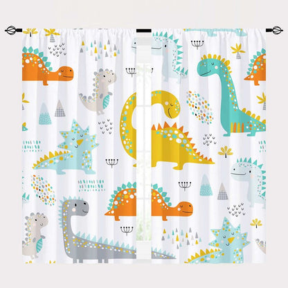 YUANZU Dinosaur Curtains Rod Pocket Kids Boys Girls Simple Childish Cute Dino Animals Print Pattern Window Drapes for Nursery Baby Bedroom Playroom W42 x L63 Inch 2 Panels