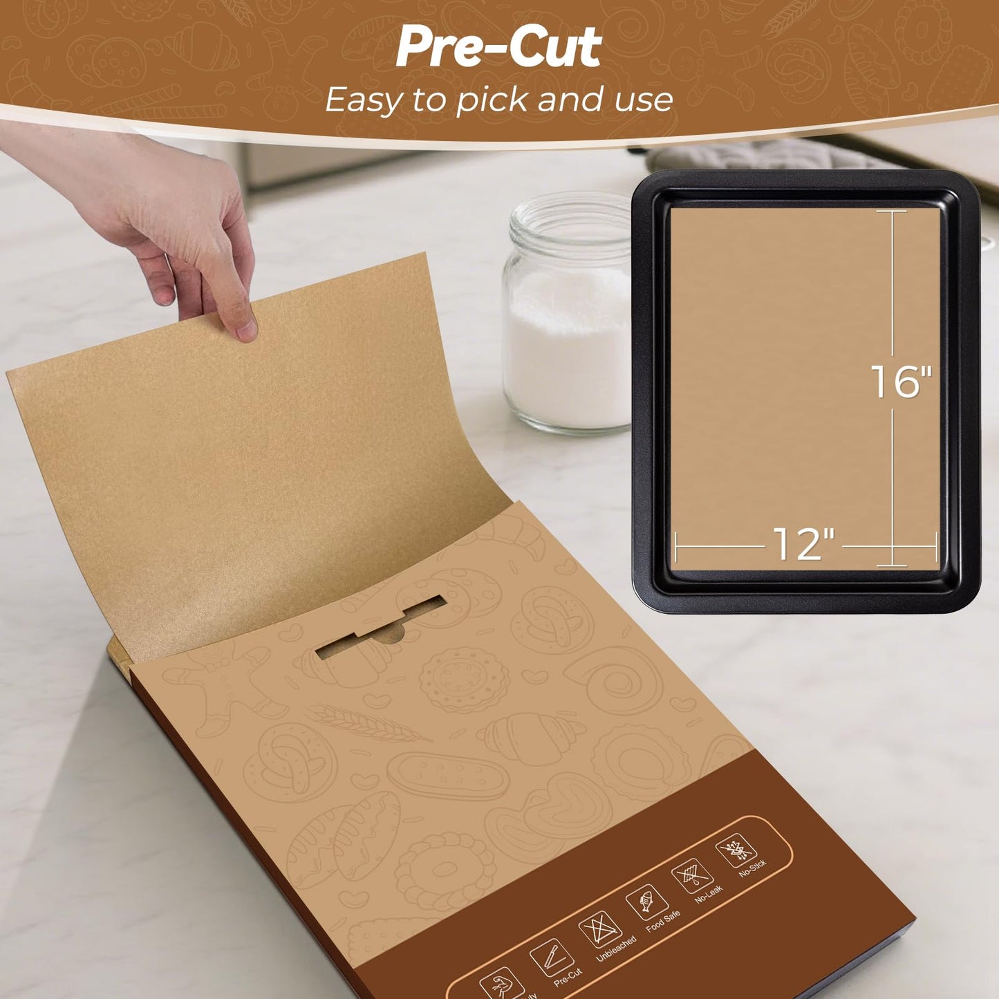 360 Count 12"x 16" Heavy Duty Parchment Paper Sheets for Baking, No-Stick & No-Leak Unbleached Baking Paper, Pre-cut Half Parchment Paper Sheets for Oven, Air Fryer, Microwave