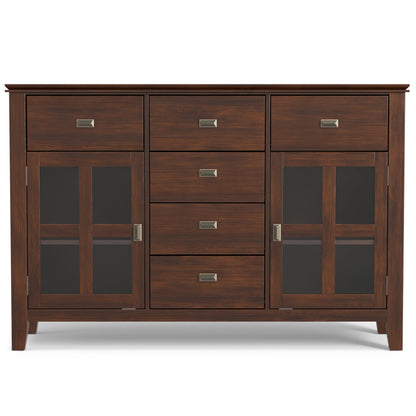 SIMPLIHOME Artisan Buffet - 54 inch Wide Solid Wood 3-Door Sideboard Buffet in Russet Brown, Transitional Storage Cabinet for Dining Room or Kitchen with Adjustable Shelves and Bronze Hardware