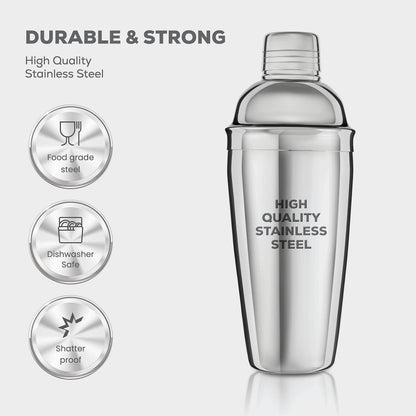 FineDine 10-Piece Cocktail Shaker Set with Travel Bag - Stainless Steel Shaker Set Bartender Kit - Mixology Bartender Kit - Strainer, Muddler, Jigger, Bar Spoon, Bottle Opener, Pour Spouts - Bar Set